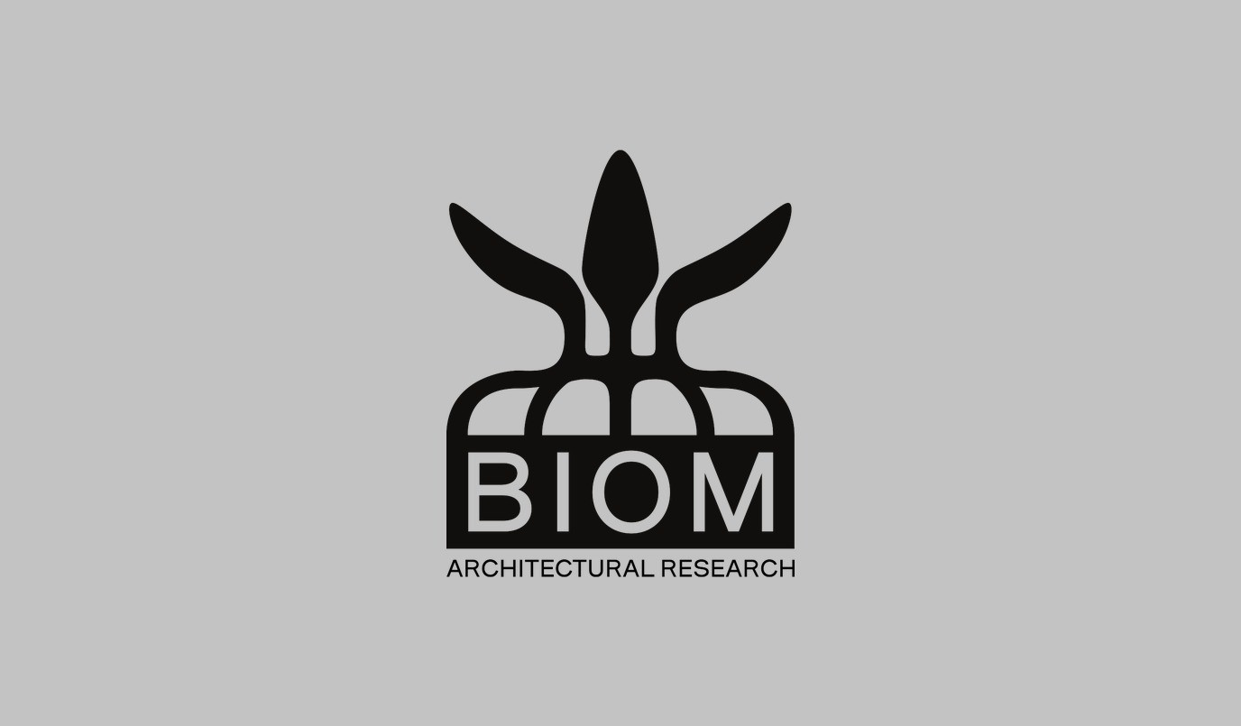 The BIOM logo mark and 'Architectural Research' wordmark centered on a gray panel