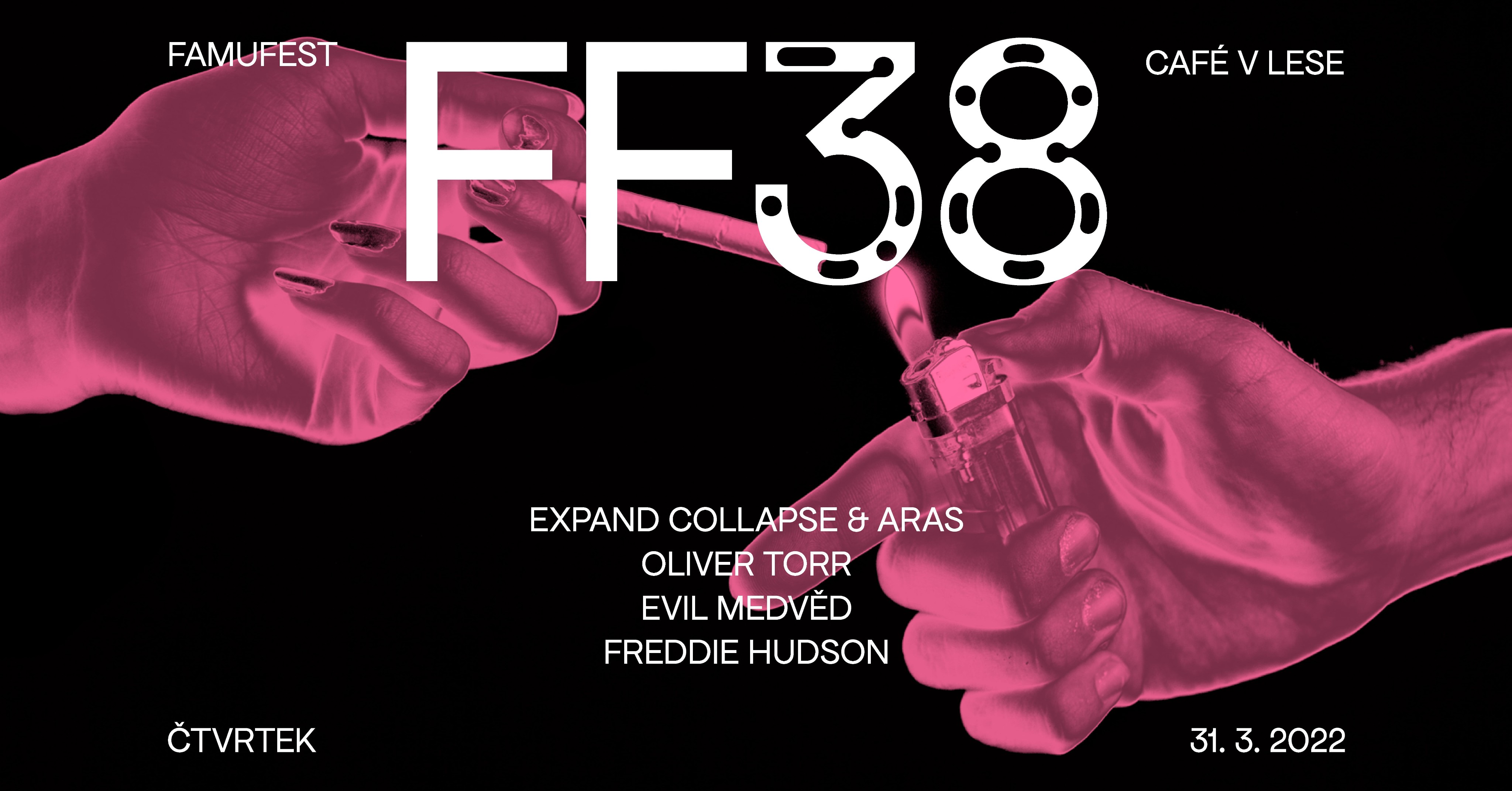 Two FF38 posters mounted on a concrete wall stairwell