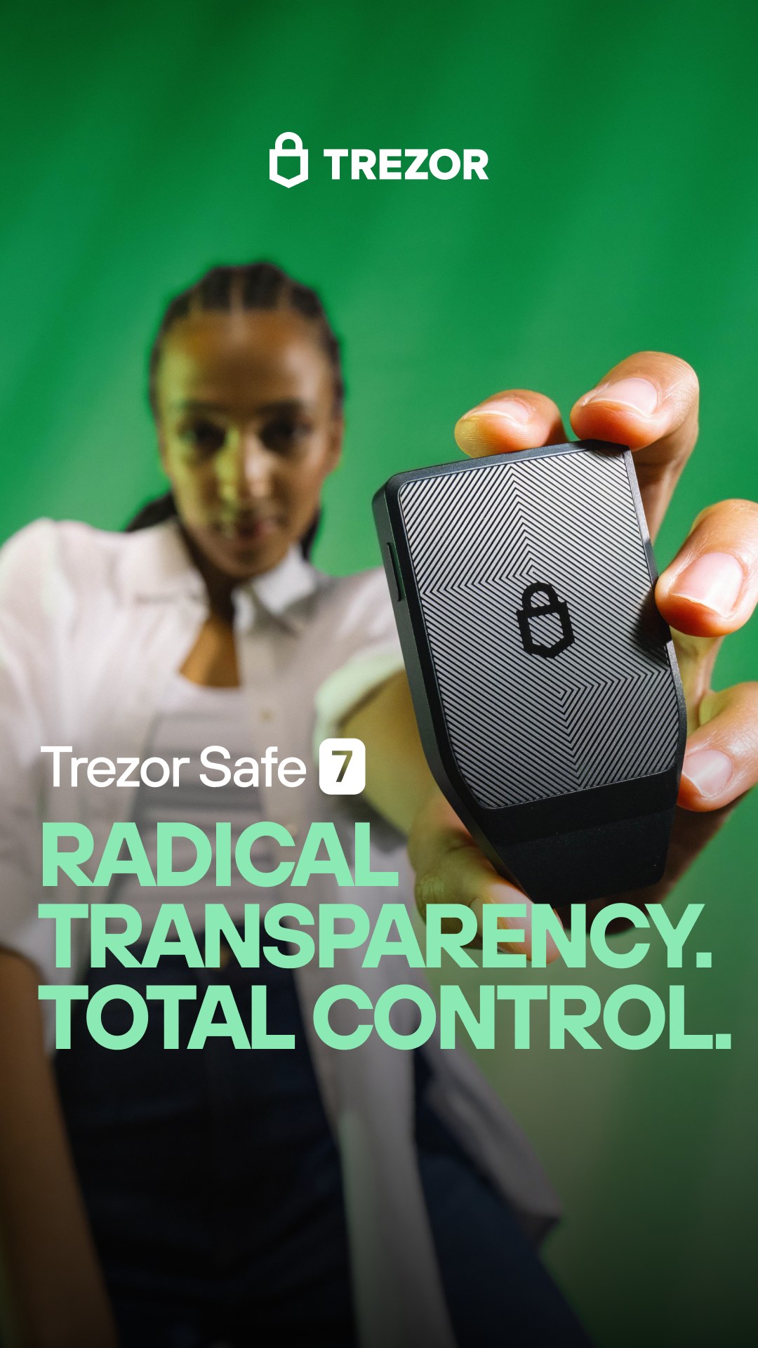 A colorful Trezor ad creative for a product launch campaign