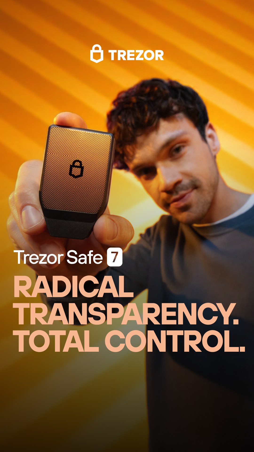 A colorful Trezor ad creative for a product launch campaign